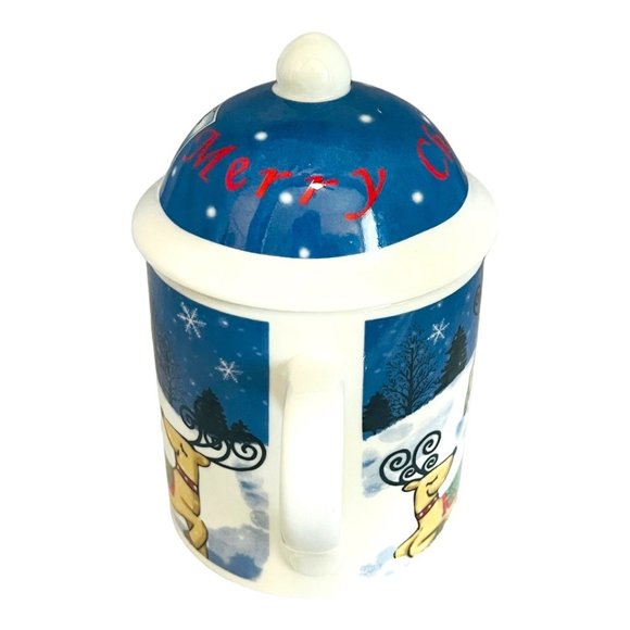 Set of TWO MSI Ceramic Christmas Hot Cocoa Coffee Mugs W/ Lids Vintage Ceramic - Picture 4 of 13